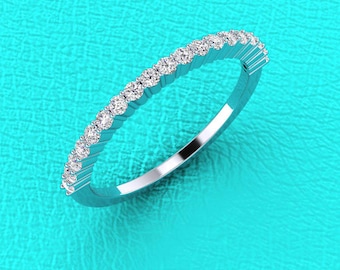 1.5mm 14K white gold half eternity diamond band stackable wedding/anniversary ring 19 stone