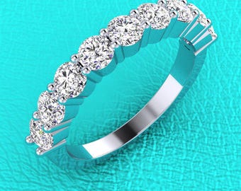 14K white gold 3.3mm Shared Prong 9 stone stackable band