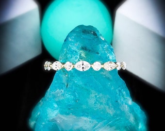 2mm 14K white gold Marquise and round half eternity stackable diamond band wedding/anniversary ring