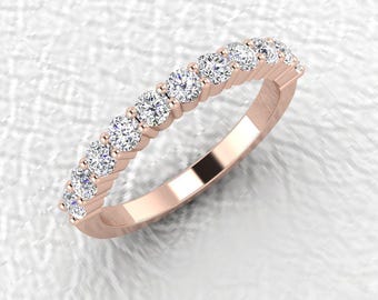 2.5mm 14K Rose gold Shared prong diamond band  11 stone stackable wedding/anniversary half eternity