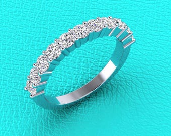 2.7mm 14K white gold 11 stone shared prong diamond band stackable wedding/anniversary ring