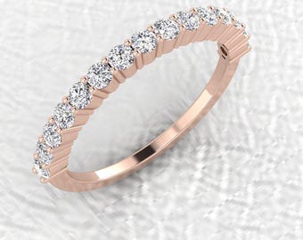 2mm 14K Rose gold 15 stone Shared prong half eternity diamond band wedding/anniversary ring
