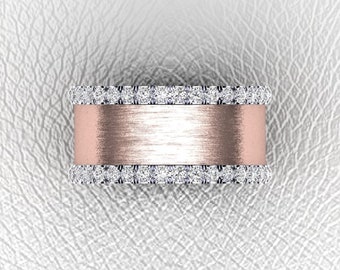 14K two tone diamond Cigar band 10mm total width
