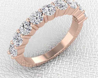14K Rose gold 3.3mm Shared Prong 9 stone stackable band