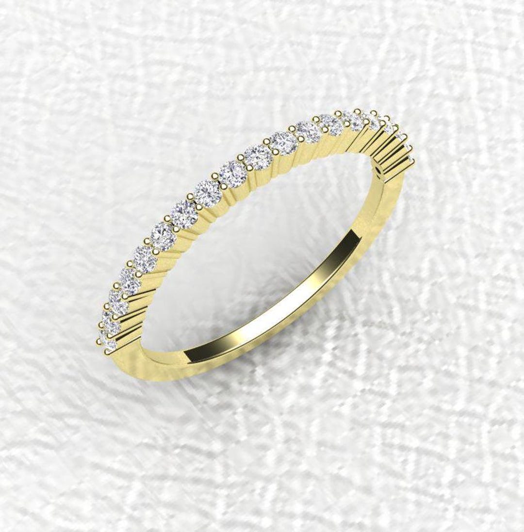 1.5mm 14K Yellow Gold Half Eternity Diamond Band Stackable Wedding ...