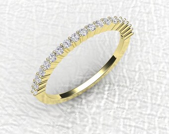 1.5mm 14K yellow gold half eternity diamond band stackable wedding/anniversary ring 19 stone