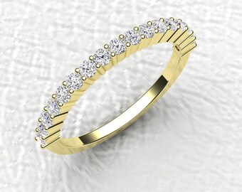1.8mm 14K yellow gold shared prong half eternity 17 stone stackable wedding/anniversary ring diamond ring