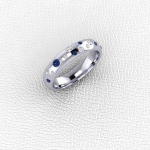 14K white gold 4mm flush set Sapphire and Diamond band