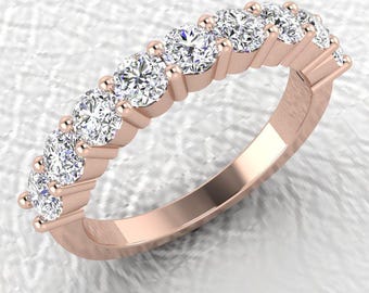 3.2mm 14K white gold 9 stone diamond band prong set stackable wedding/anniversary ring