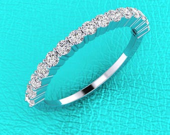 2mm 14K White gold 15 stone Shared prong half eternity diamond band wedding/anniversary ring