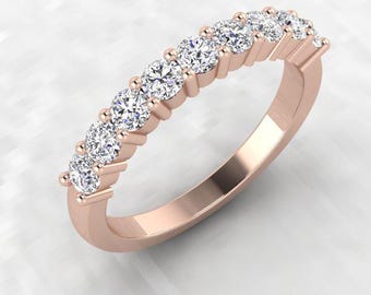 2.7mm 14K Rose gold 9 stone shared prong diamond band stackable wedding/anniversary ring