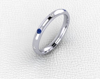 Platinum flush set Diamond and Sapphire band