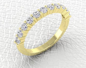2.5mm 14K Yellow gold Shared prong diamond band  11 stone stackable wedding/anniversary half eternity