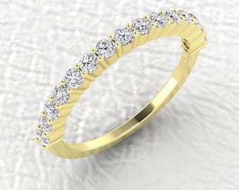 2mm 14K yellow gold 15 stone Shared prong half eternity diamond band wedding/anniversary ring