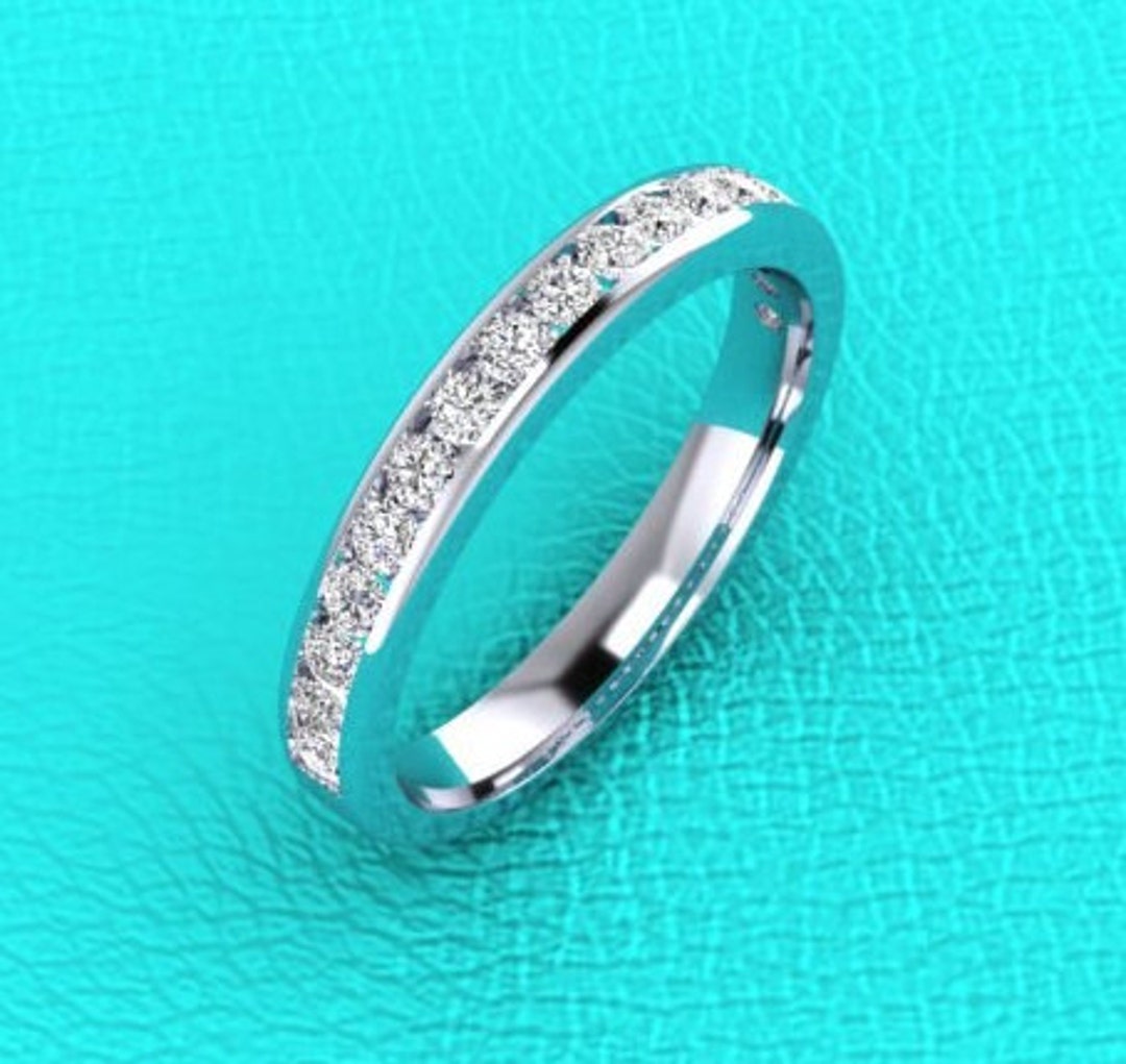 3mm 14K White Gold Channel Set Half Eternity Stackable Diamond Band - Etsy