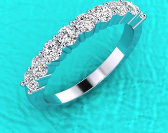 2.8mm shared prong set 9 stone stackable wedding/anniversary/engagement half eternity diamond band
