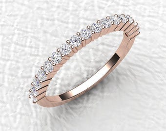 1.8mm 14K rose gold shared prong half eternity 17 stone stackable wedding/anniversary ring diamond ring
