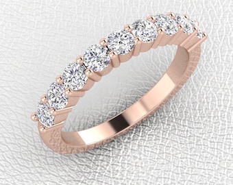 2.8mm shared prong set 9 stone stackable wedding/anniversary/engagement half eternity diamond band