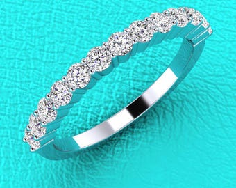 2.2mm 14K white gold half eternity diamond band 15 stone stackable wedding anniversary ring