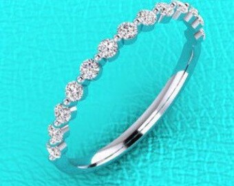 1.8mm Platinum  half eternity 18 stone single prong set stackable Diamond band wedding/anniversary ring
