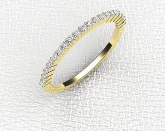 1.3mm 14K yellow gold thin half eternity stackable diamond band wedding/anniversary ring