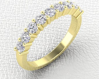 2.7mm 14K Yellow gold 9 stone shared prong diamond band stackable wedding/anniversary ring