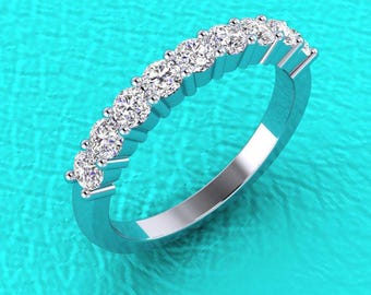 2.7mm 14K white gold 9 stone shared prong diamond band stackable wedding/anniversary ring