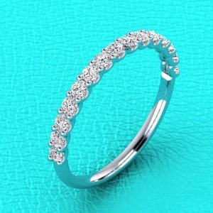 2.2mm 18K white gold U prong set half eternity diamond band stackable wedding/anniversary ring