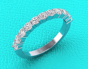 2.5mm 14K white gold Shared prong diamond band  11 stone stackable wedding/anniversary half eternity
