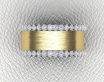14K two tone diamond Cigar band 10mm total width