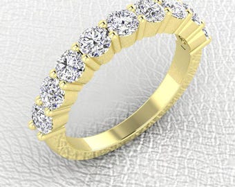 14K Yellow gold 3.3mm Shared Prong 9 stone stackable band