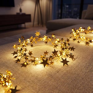 Gold Star String Lights, Christmas Tree Decor, Starry Fairy Lights, Holiday Bedroom Garland, Gift for Her, Birthday Gift