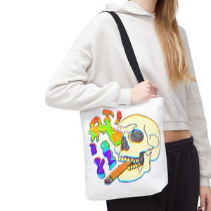Colorful Skull Tote Bag for Halloween, Trick-or-Treat Bag, Festival Tote, Artsy Eco-Friendly Carryall, Gift for Party Lovers
