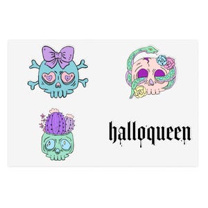 Pastel Skull Halloween Sticker Set - Stickers, Cute Halloween Sticker Sheets, Goth Skull Sticker Pack, Spooky Scrapbooking, Creepy Decor