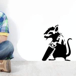 Banksy Stencil Sawing Rat, Home Decor Art Craft,  Paint Walls, T shirts, Furniture. Reusable & available in various sizes.