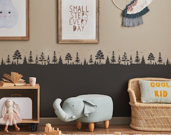 Pine Forest Wall Border Stencil: Woodland Nursery Decor