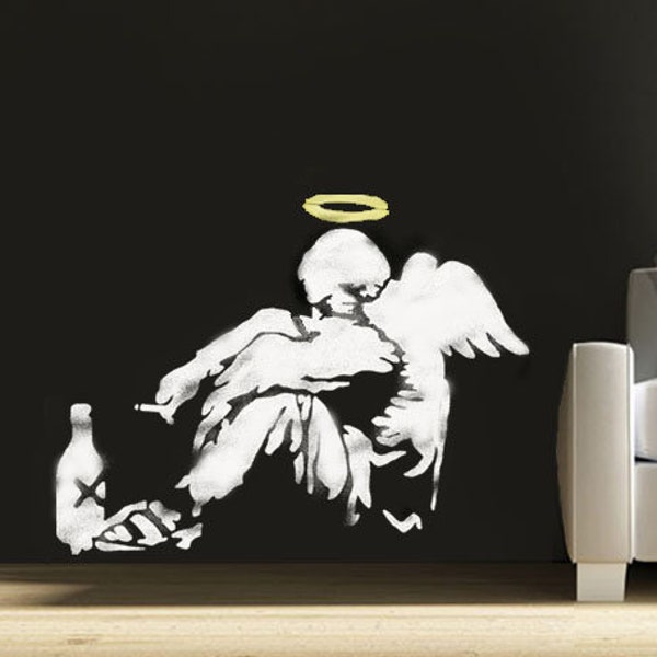 BANKSY FALLEN ANGEL Pochoir - Incl Option Taille Réelle - Réutilisable Graffiti Style Home Decor Wall Art & Craft | Pochoirs idéaux