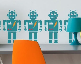 ROBOT Stencil - Kids Bedroom Decorating Stencil - great for home decorating Walls, Fabrics, Furniture - size option -Ideal Stencils Ltd