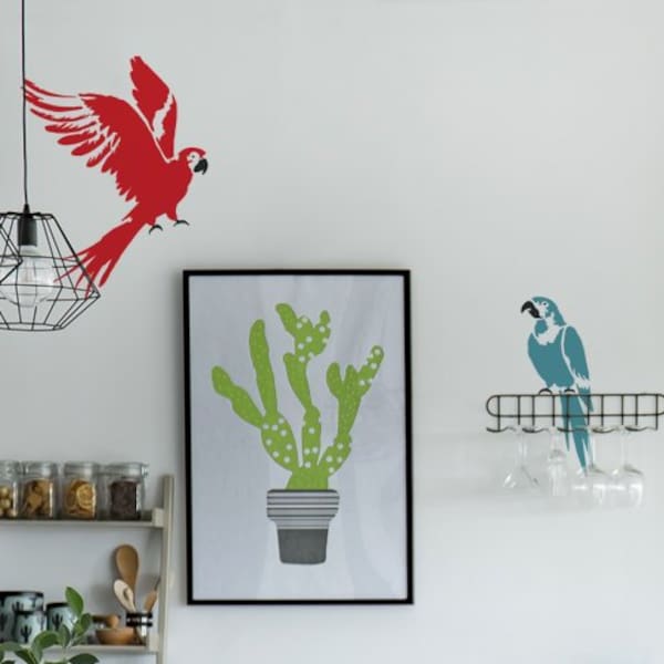 Parrot Bird STENCIL, Home decor Craft Art, Painting Stencil, Paint Parrots on Walls, fabrics & furniture, Reusable, Various Sizes