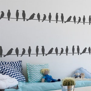 Birds stencil, Birds on wire Nursery Home Decor Stencil, Paint Decorate, Walls, Fabrics, Furniture, Reusable Mylar iDEAL STENCILS image 1