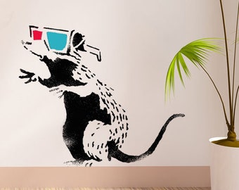 BANKSY RAT STENCIL 3D Glasses Rat Stencil. Reusable Graffiti Stencil Art, Paint Home Decor Walls, Fabric, Furniture | Ideal Stencils