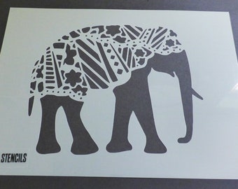 Elephant Stencil, Indian Pattern Elephant, Decor Stencil for Painting Walls, Fabrics, Furniture, reusable Mylar, By iDEAL STENCILS