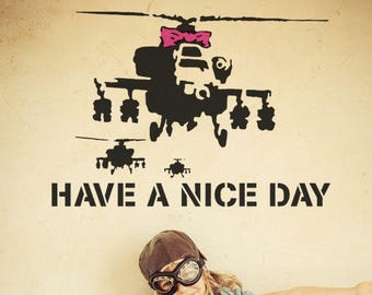 Banksy STENCIL Happy Chopper Have a nice day, Banksy chopper with bow, reusable banksy stencils for home decor wall painting