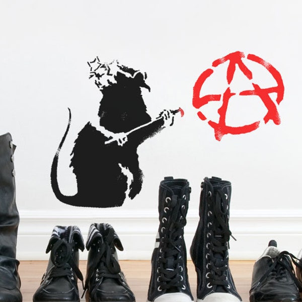 BANKSY Anarchist RAT STENCIL, Peignez ce pochoir de rat Banksy sur les murs, les sols, les tissus ou les meubles, Pochoir d'art et de décoration réutilisable