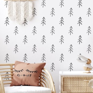 BERGIN Scandinavian Tree Pattern Stencil, Nordic Trees Nursery Wallpaper Pattern Stencil, Boho Nursery Wall Decor