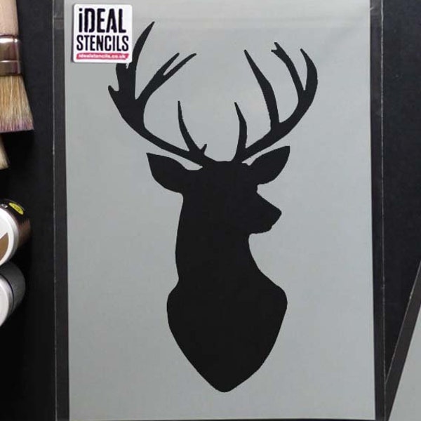 Stag Head Stencil, Deer Head Decor, Home Decor Art Craft, Paint Walls, Fabrics, Furniture, Reusable Mylar, Size Options, Ideal Stencils