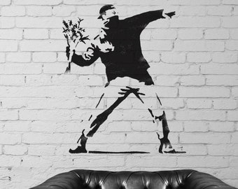 BANKSY Flower Thrower STENCIL, Home Decor ART Craft Stencil, Painting Walls, Fabrics, Furniture, Size Options, Reusable, Ideal Stencils