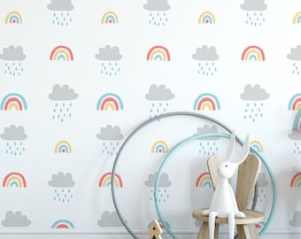 Rainbows & Rain clouds NURSERY STENCIL - Wall DECOR Stencil, Kids Room Decor, Painting Stencil for Walls, Fabrics, Furniture, Craft