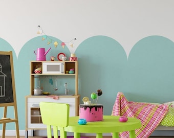 Oversized Scallop Wall Stencil – Half Wall Border for Nursery or Kids Room