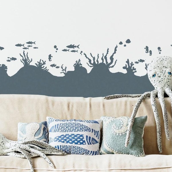 Stencil per bordo decorativo "Sotto il mare": decorazione murale riutilizzabile a tema oceano.